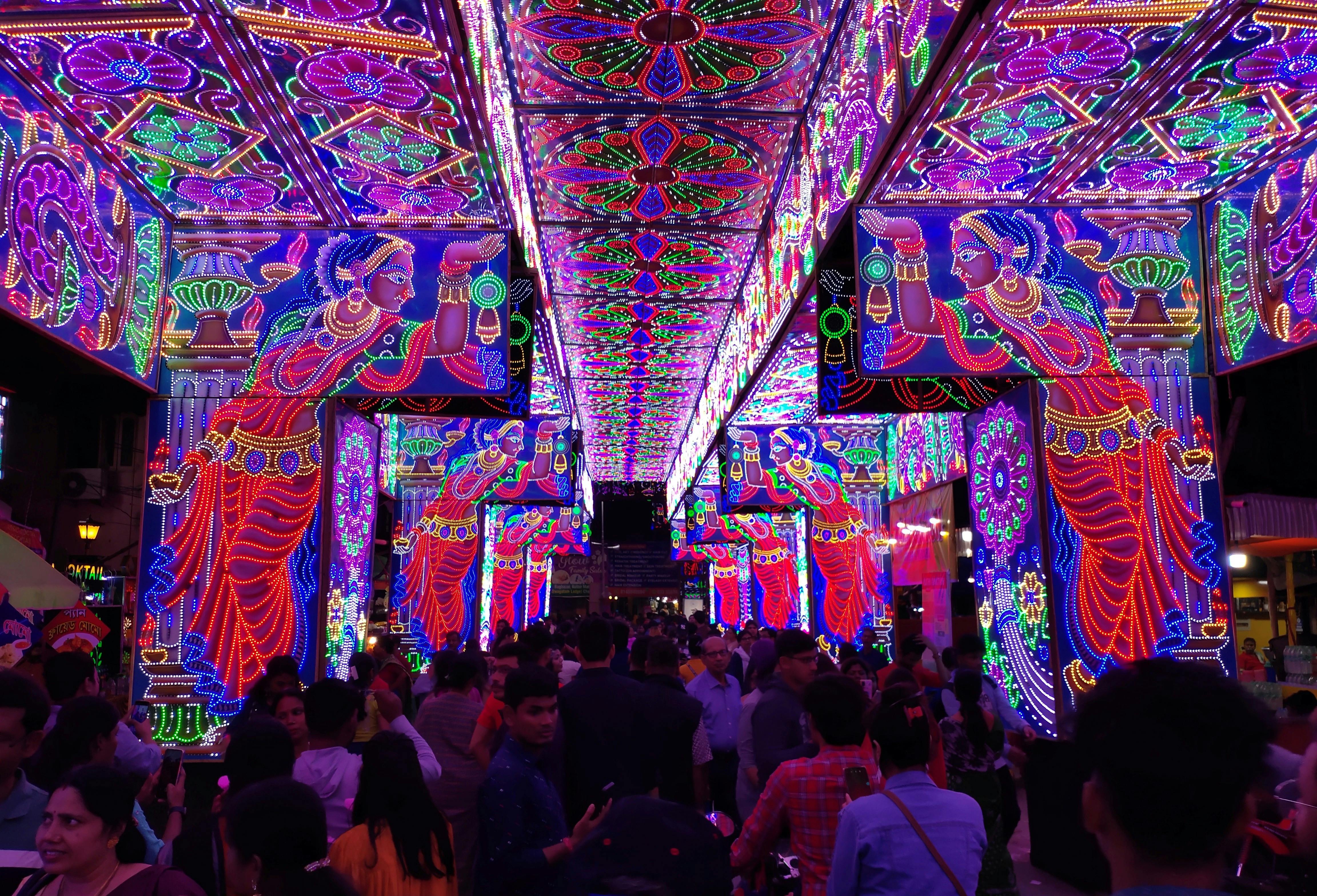 Grand immersion procession with decorative lights